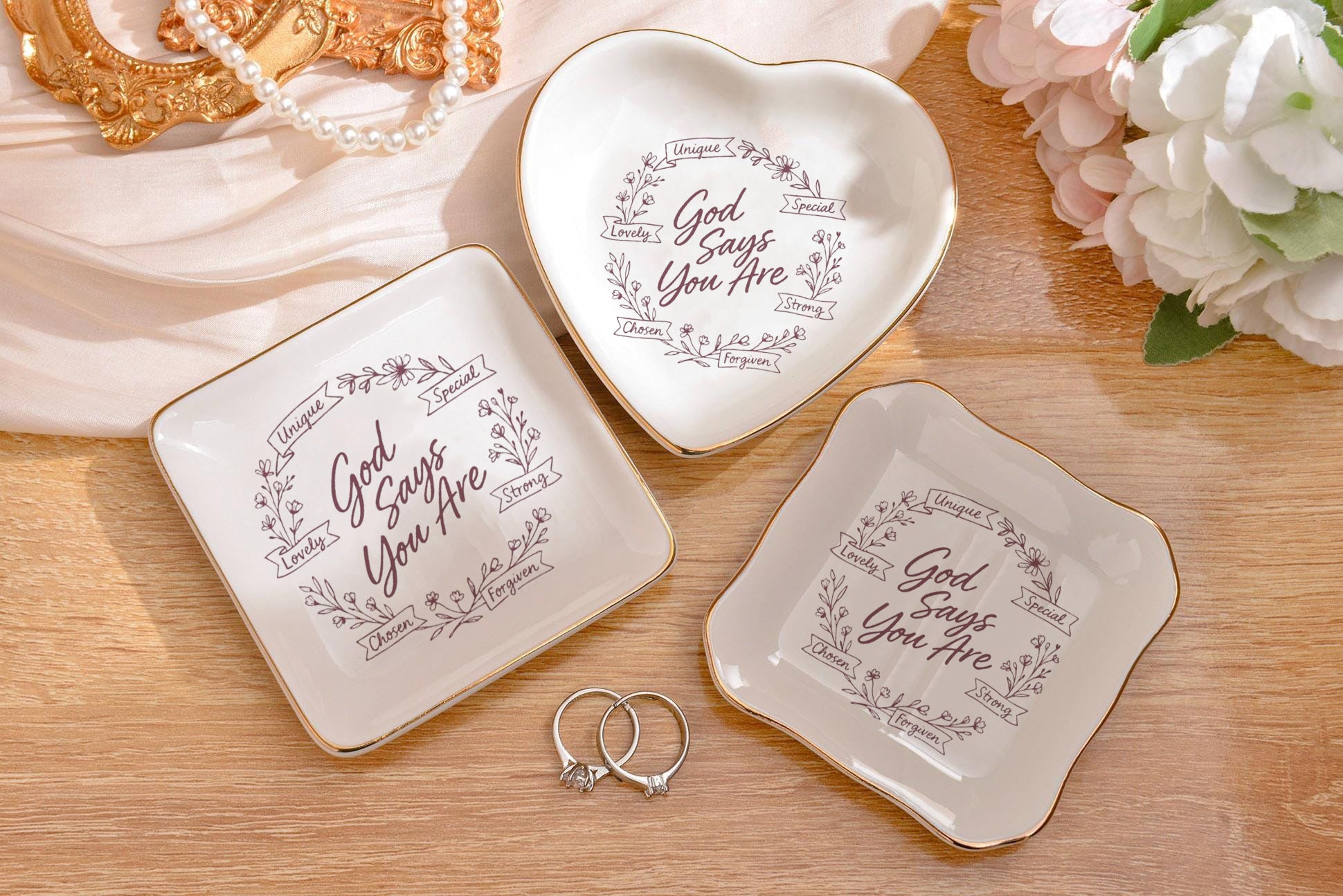 God Says You Are Jewelry Dish, Christian Ring Dish Tray, Bible Verse Trinket Dish, Baptism Confirmation Gift, Religious Faith Home Decor JDLAF13